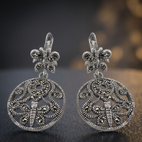 Art Palace Vintage 925 Silber Ohrhänger mit Markasit-Blumendesign, Trendiger Stil, Zertifiziert von Drittanbietern für den Alltag der Frau