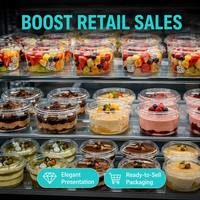Voedselveilige 12oz transparante ronde dessert schaal met hoge, doorzichtige deksel, lekvrije plastic bak voor zelfgemaakte yoghurt tiramisu