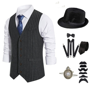 Costume d'Halloween pour homme des années 20 2025, Gilet de gangster Gatsby, Montre de poche vintage, Nœud papillon pré-noué, Accessoires de tenue des années folles des années 20 - Product Image 1