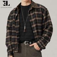Veste de travail en flanelle à carreaux délavée personnalisée LARSUR, veste bomber en laine à carreaux décontractée streetwear pour homme
