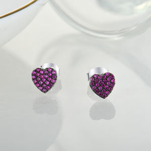 YILUN Bijoux romantiques en zircon cubique rose Boucles d'oreilles en forme de cœur en argent sterling 925 pour filles - Product Image 2