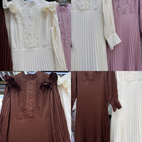 Robe longue plissée rose pâle pour femme, col mandarin, manches évasées, brodée, tenue modeste pour l'Aïd, vente en gros, nouveauté boutique