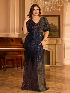 Nuovo stile da donna Plus Size tinta unita con scollo a V mezza manica incrociata elegante abito da sera aderente con strascico per l'estate - Product Image 5