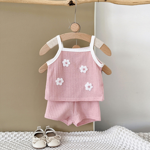 Pantaloncini estivi da ragazza in due pezzi senza maniche con abito da bambina ricamato a fiori Set da abbigliamento per neonato - Product Image 4