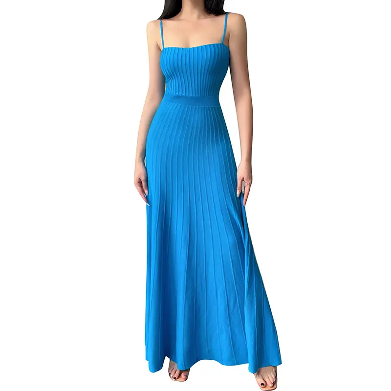 Women's Casual Summer Fashion Strapless knitted Basic Elegant Backless Blue Bodycon long Sexy Dresses