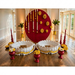 Ensemble d'Urli en fibre de verre Golden Lotus pour les cérémonies de mariage, Haldi et Mehndi - Baignoire de mariage moderne, élégante, traditionnelle et durable du sud de l'Inde - Product Image 1