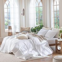 Parure de lit en coton lavé 100% texturé, respirant, durable, doux, confortable, blanc éclatant