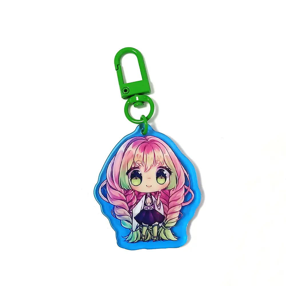 Kuien venta al por mayor promoción personalizada impresa acrílico color tablero plástico llaveros Anime colorido llavero encantos proveedor