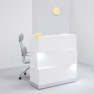 Escritorio de recepción frontal para salón de belleza, diseño moderno, piedra Artificial Popular, blanco brillante, minipeluquería - Product Image 4