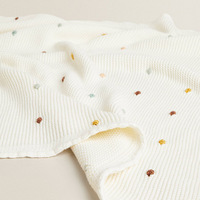 Couverture en tricot gaufré 100% coton blanc, brodée à la main avec des points colorés, maille ajourée respirante, conviviale toute l'année, décorative pour canapé