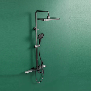 Ensemble <span class=keywords><strong>de</strong></span> douche moderne noir mat apparent avec pommeau <span class=keywords><strong>de</strong></span> douche pluie et <span class=keywords><strong>barre</strong></span> coulissante pour appartement, hôtel, villa - Product Image 1