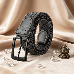 Factory Custom Logo Zinc Alloy Pin Buckle <b>Elastic</b> Woven Braided <b>Belt</b> Double Side Stretch Fabric Casual Waist <b>Belt</b> - Product Image 3