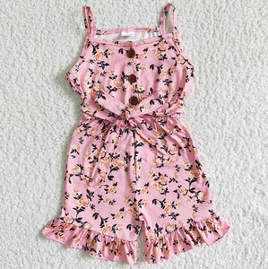 Mono de verano de una pieza con estampado de flores y cinturón para niñas pequeñas, mono informal ecológico de manga corta - Product Image 3