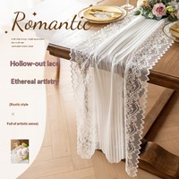 Chemin de table en dentelle 45x120cm blanc, style français ajouré, pour mariage, dîner, banquet, hôtel, décoration intérieure, vente en gros
