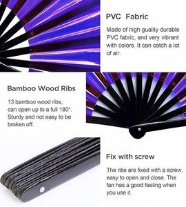 Abanico de Mano de Bambú y PVC de Alta Calidad, Tallado a Mano, Tamaño Grande, Clásico, con Logotipo Personalizado para Festivales, Fiestas Rave, Bodas y Eventos - Product Image 3