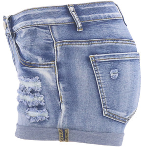 Short de plage d'été taille haute pour femme fendu Denim mode sauvage avec Sexy perforé élastique coupe ajustée manchette frisée Style décontracté - Product Image 5