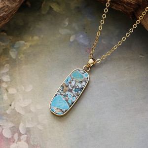 Pendentif géométrique en pierre naturelle, collier plaqué or en cuivre, bijoux de mode unisexes - Product Image 1