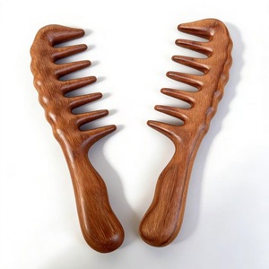 Sandalwood <b>Comb</b> Head Meridian <b>Comb</b> Massager for Unclogging Long Handle <b>Wide</b> Tooth <b>Comb</b> Head Massage - Product Image 3