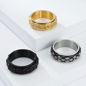 Anillo giratorio de acero inoxidable con ojo turco retro para hombre, joyería para el dedo índice, regalo con diseño geométrico, engaste pavé, acero negro y dorado. - Product Image 2