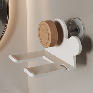 Soporte para secador de pelo con ventosa, montaje en pared, hierro blanco mate, estante de almacenamiento para baño, sin necesidad de taladrar - Product Image 4
