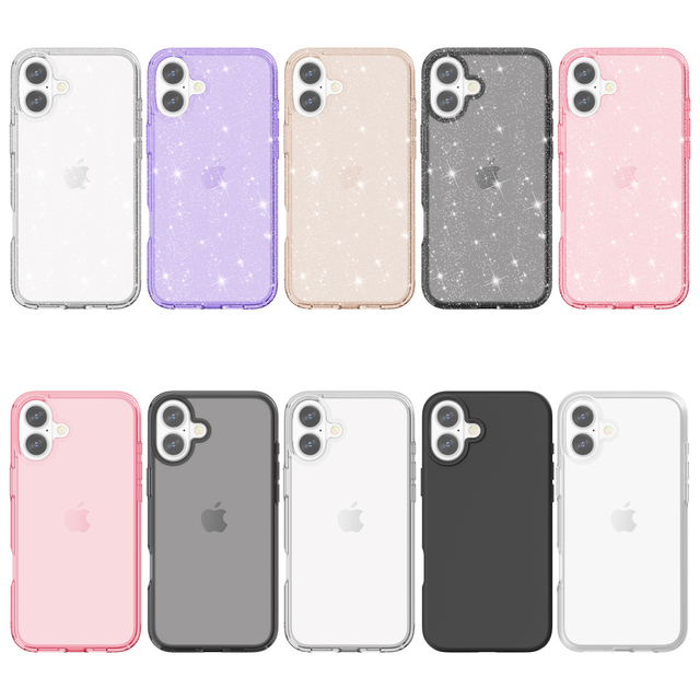 Luxury Bling Acrylic Glitter Phone Case for iPhone 16 15 Pro Max 14-Clear Shockproof TPU PC Cover Girly New Release