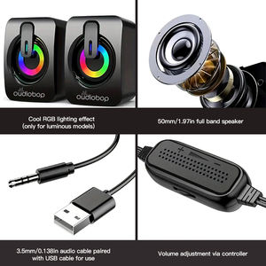 Haut-parleurs de bureau stéréo filaires 2.0 canaux pour ordinateur et téléphone portable, éclairage LED RGB, microphone intégré, puissance de sortie 5-10W - Product Image 5