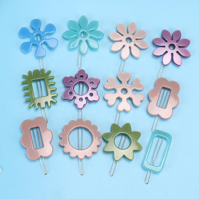 New Fashion Handmade Kids Women Hair Accessories Hollow Children rainbow Acrylic Flower Hair Pin Clip Flower Claw Clip