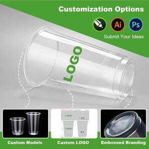 Gobelets à café jetables en plastique PET transparent personnalisés avec logo, couvercles pour boissons froides (certifiés QS/ISO9001, impression UV/sérigraphie) Boba Tea - Product Image 2