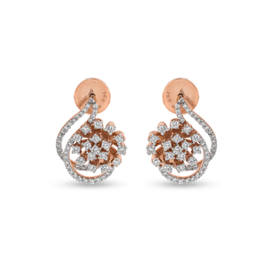 Pendientes de botón de racimo de diamantes de diseño moderno en forma de lágrima hechos a mano en oro rosa real de 14 quilates de La India - Product Image 6