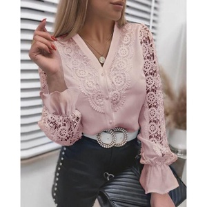 2025 Autumn Vintage Lace Spliced Long Sleeve Blouse for Women Elegant Button-up Shirt Tops Solid Casual Fashion Spandex - Product Image 5