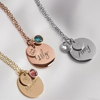 Collar fino ajustable cadena grabada medalla redonda Acero inoxidable piedra natal COLLAR COLGANTE nombre personalizado Logo collar