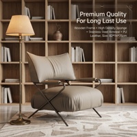 Fauteuil lounge moderne en similicuir rembourré avec accoudoirs en acier inoxydable, couleur kaki, pour la maison, l'hôtel, l'appartement