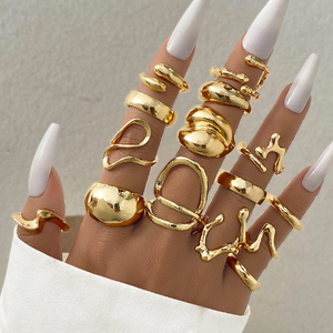 Trendy Gold Plated Geometric Chunky <strong>Rings</strong> Set for Women High Quality Women Fashion Jewelry <strong>Thick</strong> Chunky Finger <strong>Rings</strong> - Product Image 1