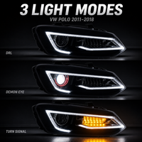 Phares LED Demon Eye modifiés en usine JC Upgrade, clignotants 2011-2018 pour accessoires Volkswagen VW Polo