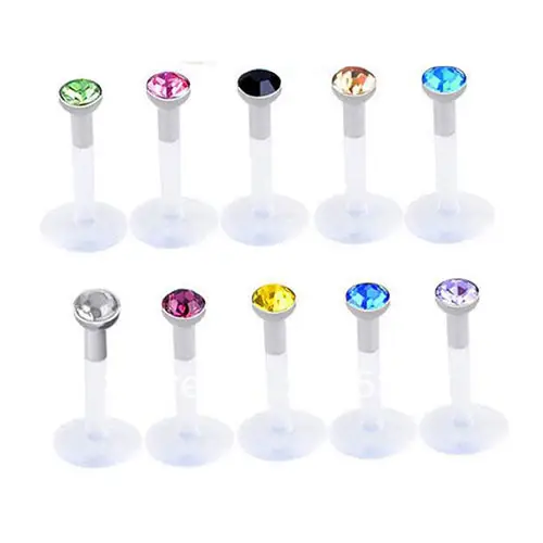 Cz taş labret 18g bioflex plastik dudak piercing