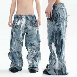 DIZNEW Men's Clothing 2024 Custom Baggy Patch Jeans Homme Y2k Hip Hop Heavy Jeans For Men