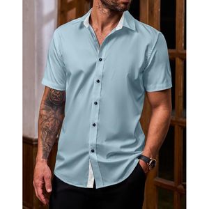 Jmierr Áo sơ mi nam cổ điển thường ngày nút xuống <span class=keywords><strong>chambray</strong></span> lanh áo sơ mi không nhăn ngắn tay áo đơn ngực đóng cửa kích thước 3XL - Product Image 2