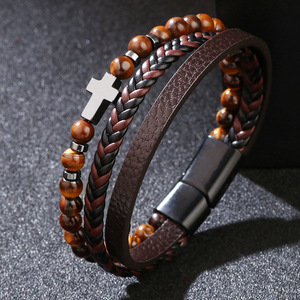 Chakra-Heilungs-Armband mit Gelbem Tigerauge für Männer, Doppeltes Flaches Lederarmband mit Edelstahl-Magnetverschluss zum Schutz - Product Image 2