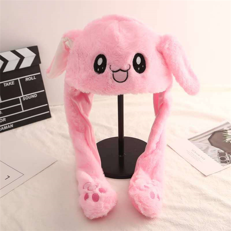 2021 милые Мультяшные плюшевые шапки кролика с длинными движущимися ушами, забавная шапка кролика из искусственного меха с подвижными ушами и светодиодной подсветкой