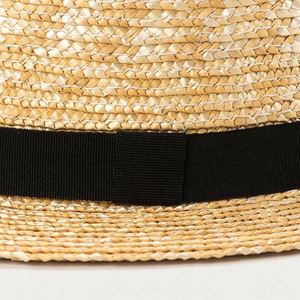 Kids <b>Flat</b> Top Natural Straw <b>Hat</b> Wholesale Skimmer Boater Straw <b>Hat</b> - Product Image 6