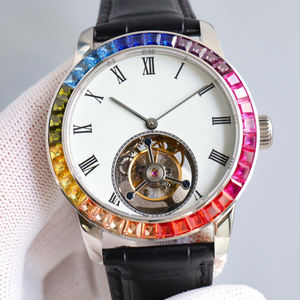 Montre de luxe élégante pour homme, hommage au design emblématique, verre saphir, lunette sertie de pierres précieuses colorées, tourbillon, montre mécanique - Product Image 1