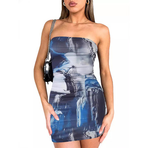 Robe mini moulante sexy à découpes imprimées, coupe bandeau, extensible, pour femme, collection 2026 - Product Image 4