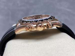 High-end <b>men's</b> mechanical <b>watch</b> in rose gold with a panda dial, rubber strap, and three-eye chronograph. - Product Image 4