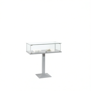 Modern Display Case 105Cm H With Tempered Glass And Aluminum <b>Frame</b> On Metal Pedestal Light <b>Grey</b> - Product Image 2