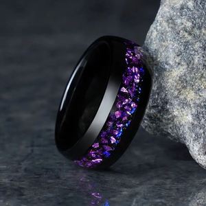 Nouvelles bagues tendance en acier inoxydable plaqué noir, bagues simples en or violet et bleu pour femmes - Product Image 2
