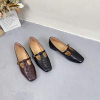 Chaussures plates Mary Jane rétro à bout carré en peau de mouton French Evening Breeze pour femmes, nouvelles chaussures en cuir pour femmes