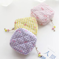 Pochette de rangement carrée tendance style coréen avec fermeture éclair pour cosmétiques, rouge à lèvres, écouteurs et essentiels de voyage