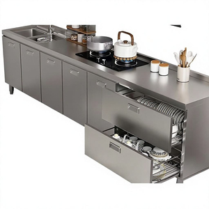 Cuisinière professionnelle en acier inoxydable avec deux brûleurs et évier intégré, 48 pouces, cuisinière à gaz encastrable, facile à nettoyer - Product Image 2