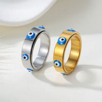 Vente en gros Nouveau Blue Devil Eye Bague galvanisée rotative en pierre naturelle plaquée or Bijoux de mode unisexe