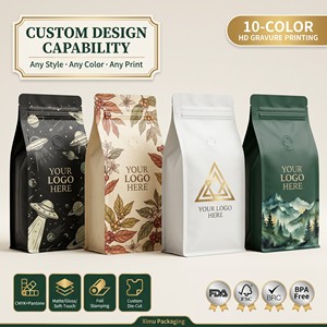 Bolsa <span class=keywords><strong>de</strong></span> Café <span class=keywords><strong>de</strong></span> Lujo con Fondo Plano, Válvula y Cierre, Sellado <span class=keywords><strong>de</strong></span> 8 Lados, Impresión Personalizada, Grado Alimenticio, a Prueba <span class=keywords><strong>de</strong></span> Humedad, 1lb 16oz, para Granos Enteros - Product Image 6
